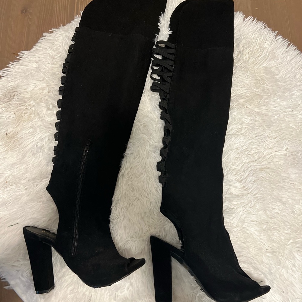 Black over knee heels wide feet